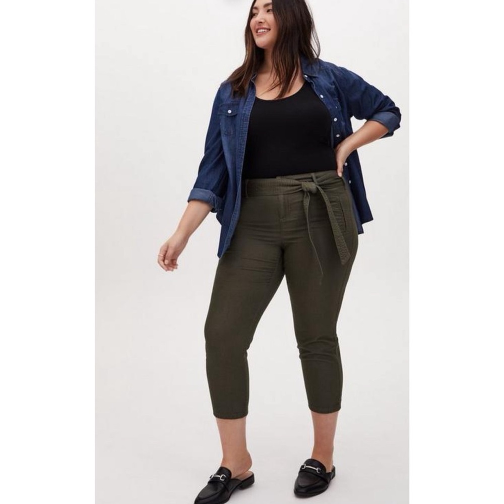 Crop Skinny Stretch Twill Mid-Rise Tie-Front Pant Deep Depths Size 14 - Picture 2 of 7